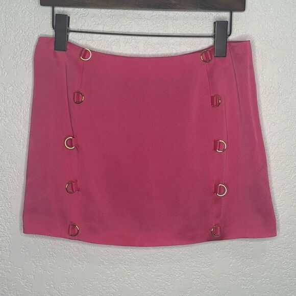 NWT Dundas Women's Pink Bambi Lace-Up Satin Mini Skirt Size IT40 US4 - Picture 2 of 15